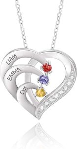 Collar personalizado para madres con nombres de piedras de nacimiento, joyería de plata esterlina para mujer, collar grabado personalizado