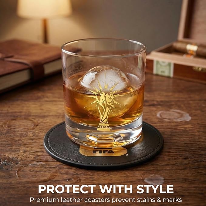Vasos de whisky de 8oz y posavasos de cuero