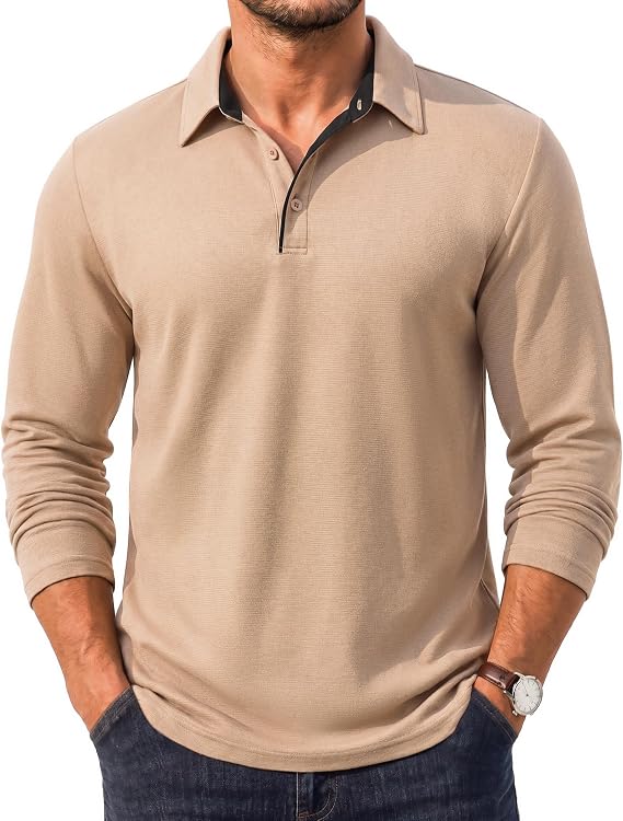 COOFANDY Men's Long-Sleeve UPF 50+ Golf Polo Shirt
