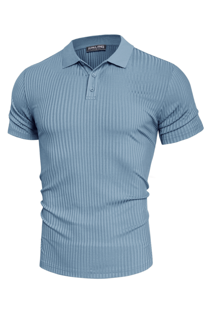 PJ Paul Jones textured short sleeve knit polo shirt in blue